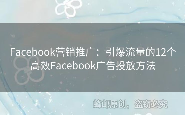 Facebook營銷推廣：引爆流量的12個(gè)高效Facebook廣告投放方法