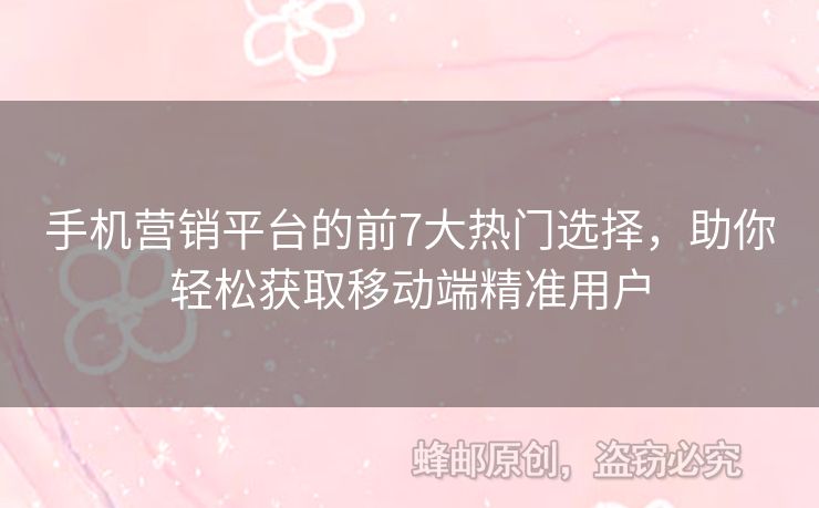 手機營銷平臺的前7大熱門選擇，助你輕松獲取移動端精準(zhǔn)用戶
