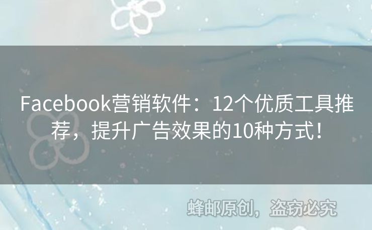 Facebook營銷軟件：12個優(yōu)質(zhì)工具推薦，提升廣告效果的10種方式！
