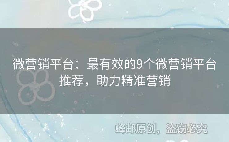微營(yíng)銷平臺(tái)：最有效的9個(gè)微營(yíng)銷平臺(tái)推薦，助力精準(zhǔn)營(yíng)銷