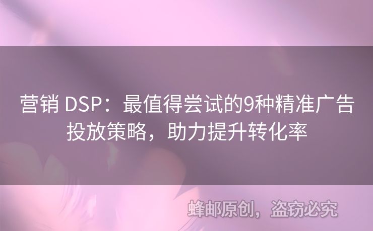 營(yíng)銷(xiāo) DSP：最值得嘗試的9種精準(zhǔn)廣告投放策略，助力提升轉(zhuǎn)化率