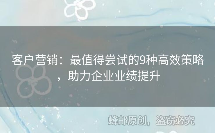 客戶營銷：最值得嘗試的9種高效策略，助力企業(yè)業(yè)績提升