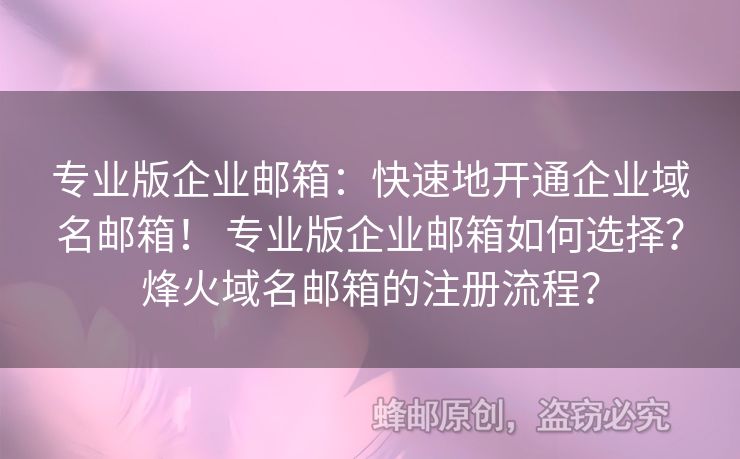 專業(yè)版企業(yè)郵箱：快速地開通企業(yè)域名郵箱！ 專業(yè)版企業(yè)郵箱如何選擇？烽火域名郵箱的注冊流程？