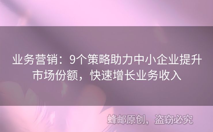 業(yè)務(wù)營(yíng)銷：9個(gè)策略助力中小企業(yè)提升市場(chǎng)份額，快速增長(zhǎng)業(yè)務(wù)收入