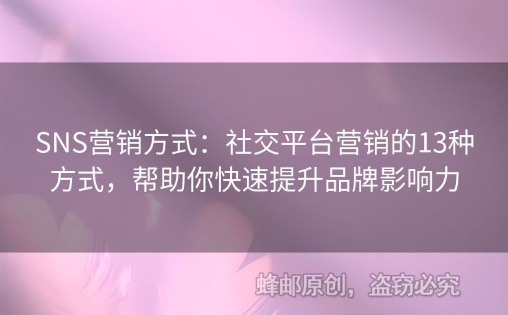 SNS營銷方式：社交平臺營銷的13種方式，幫助你快速提升品牌影響力