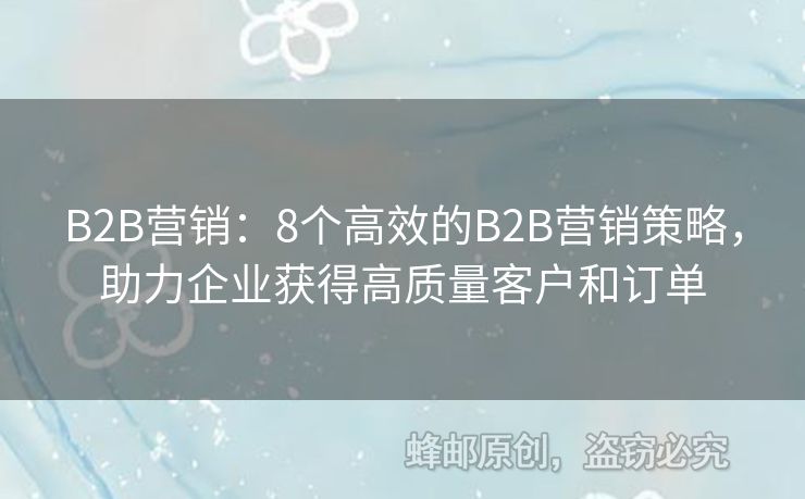 B2B營銷：8個高效的B2B營銷策略，助力企業(yè)獲得高質(zhì)量客戶和訂單