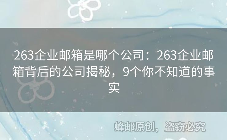 263企業(yè)郵箱是哪個公司：263企業(yè)郵箱背后的公司揭秘，9個你不知道的事實(shí)
