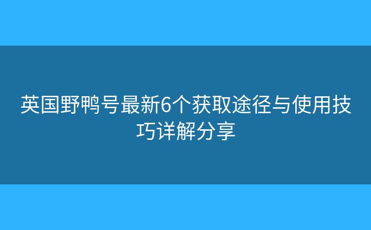 英國野鴨號最新6個獲取途徑與使用技巧詳解分享