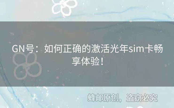 GN號：如何正確的激活光年sim卡暢享體驗！