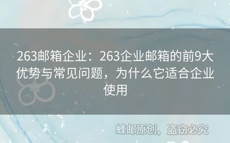 263郵箱企業(yè)：263企業(yè)郵箱的前9大優(yōu)勢(shì)與常見問題，為什么它適合企業(yè)使用