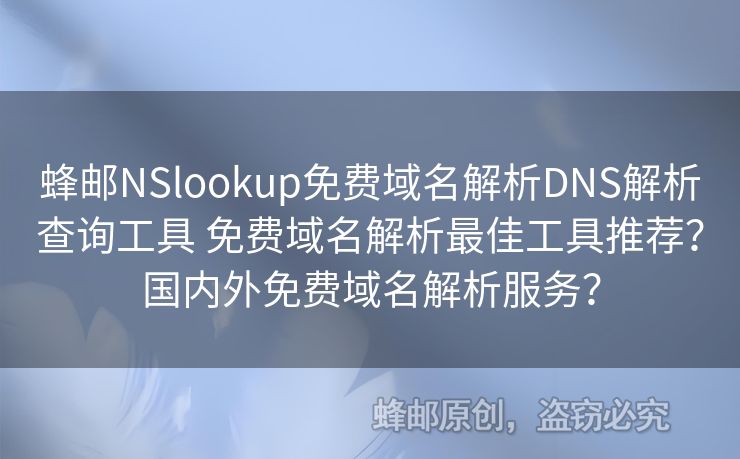 蜂郵NSlookup免費域名解析DNS解析查詢工具 免費域名解析最佳工具推薦？國內外免費域名解析服務？