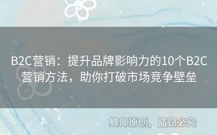 B2C營(yíng)銷(xiāo)：提升品牌影響力的10個(gè)B2C營(yíng)銷(xiāo)方法，助你打破市場(chǎng)競(jìng)爭(zhēng)壁壘